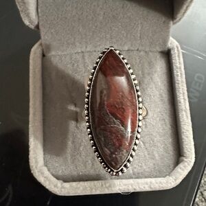 Sterling Silver Marquise Red Jasper Statement Ring - Women Jewelry Size 9.5